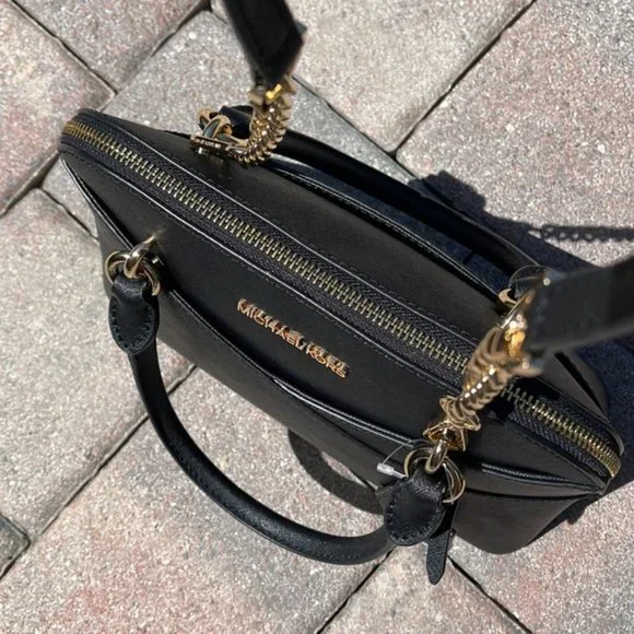 Michael Kors Jet Set Travel Medium Saffiano Leather Dome Satchel Black - Picture 15 of 16